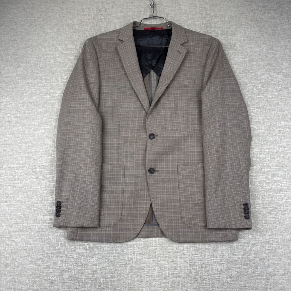 Hugo Hugo Boss Mens Tan Beige Glen Check Two Button Blazer Sport Coat Large